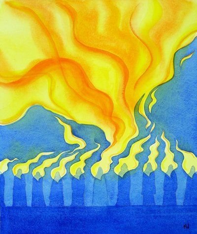 The descent of the Holy Spirit on the apostles and Mary at Pentecost, 2001 by Elizabeth Wang