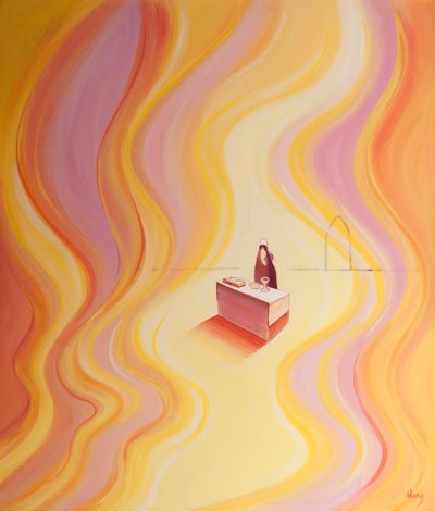 The glory of Christ in the Mass is like a fire which lights up the sanctuary. by Elizabeth Wang