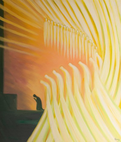 The holy angels bow with us in reverent prayer whenever we give glory to God by Elizabeth Wang
