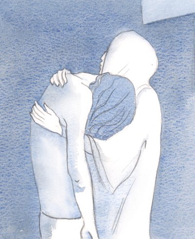 The sorrowful Virgin Mary holds her Son Jesus after his death, pierced to the heart with sorrow, but full of faith by Elizabeth Wang