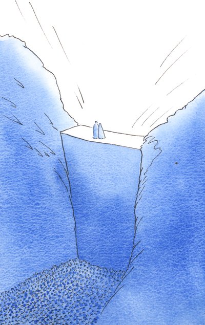 The wall of sin, which separates us from God, is scaled only by Christ, Who stands with His mother. He alone can help us to reach the Glory of Heaven. by Elizabeth Wang