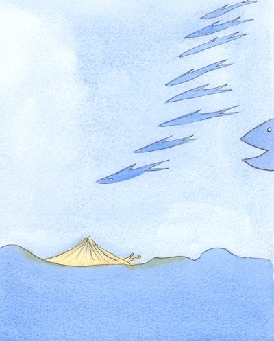 Those in the Church who are proud or ambitious are like fish which dart about excitedly and travel far but are in danger from larger fish, 2003 by Elizabeth Wang