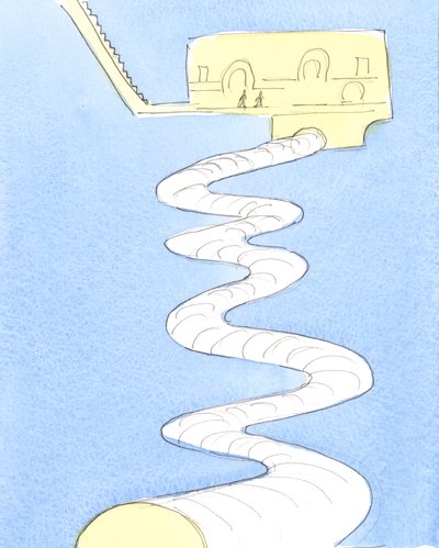 Those who are saved, at death, but in need of purification, are like people who travel a long way underground to a vast, bright area, with operating theatres and physiotherapy departments, 2004 by Elizabeth Wang