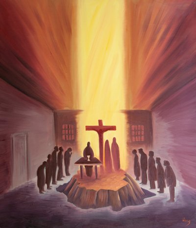 Through the Mass we are united with the whole Church around the Cross of Calvary. by Elizabeth Wang