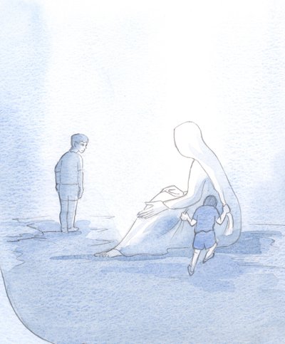 To illustrate our relationship with Mary, I saw a little child tugging noisily, yet receiving comfort; the other child, proud and untrusting, kept His distance, so lacked her help by Elizabeth Wang