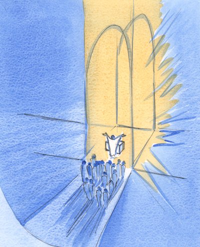 We who stand before the altar have been gathered here by God Himself. We live in His glorious friendship, Christ in our midst, 2002 by Elizabeth Wang