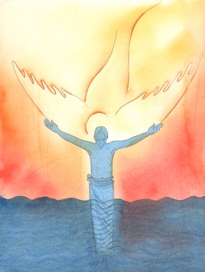 When Christ was baptised in the River Jordan, the Holy Spirit appeared as a dove, as the Father spoke lovingly from Heaven by Elizabeth Wang