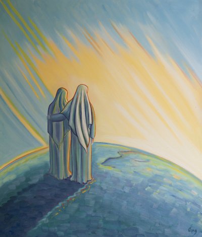 When Our Lady greeted Elizabeth at the Visitation, they praised God for His love. Our Lady held in mind the whole world which Her Son wished to help by Elizabeth Wang