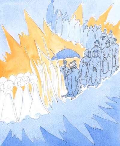 Whenever we honour the Presence of Jesus in the Blessed Sacrament the angels and saints join us in our worship by Elizabeth Wang