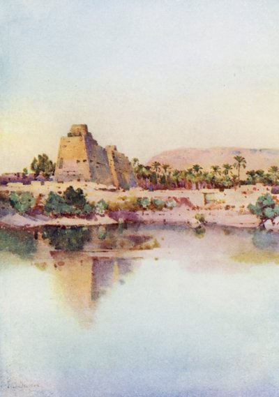 The Pylon of Hatshepset at Karnak, from the Sacred Lake by Ella Du Cane