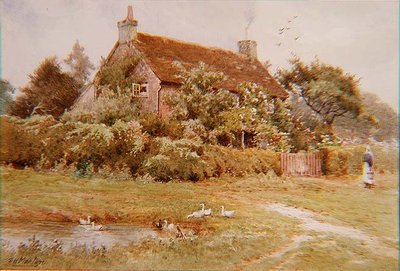 A Woman and Ducks near a Cottage in Summer by Elliot Henry Marten