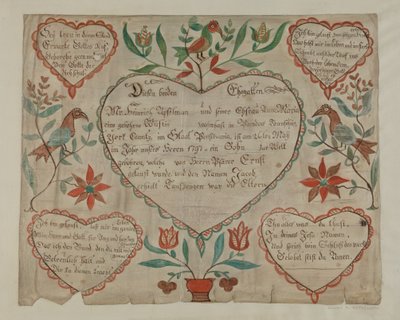 Pa. German Birth and Baptismal Certificate by Elmer R. Kottcamp