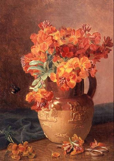 A Still Life with Wallflowers in a Stoneware Jug by Eloise Harriet Stannard