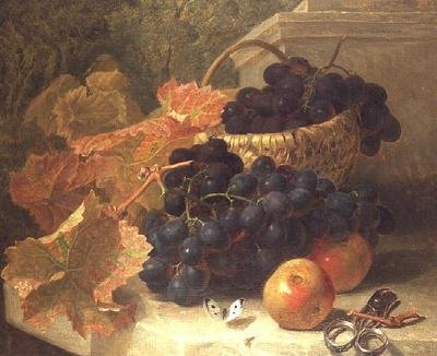 Still Life with Grapes and Scissors on a Stone Shelf by Eloise Harriet Stannard