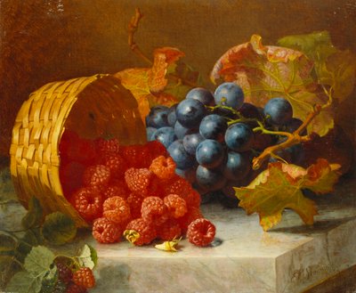 Still Life with Raspberries and a Bunch of Grapes on a Marble Ledge by Eloise Harriet Stannard