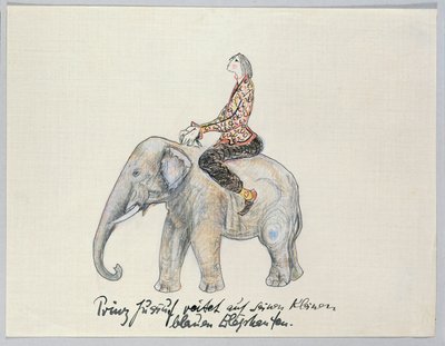 Prince Yussuf rides on his little blue elephant by Else Lasker Schüler