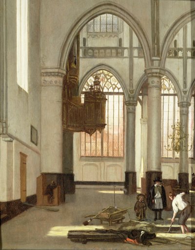 Gravediggers in the west end of the Oude Kerk, Amsterdam by Emanuel de Witte