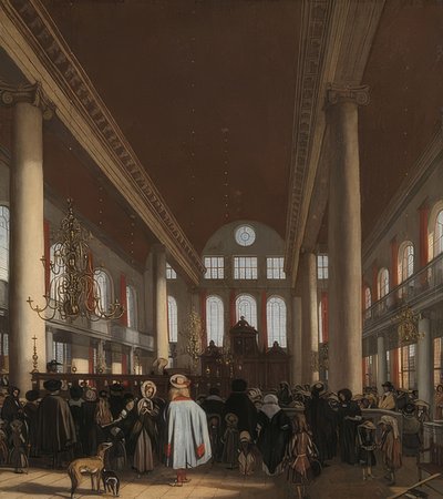 Interior of the Portuguese Synagogue in Amsterdam. 1680 by Emanuel de Witte