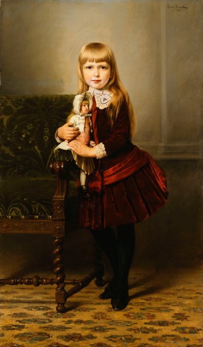 Portrait of a Young Girl Holding a Doll by Emil Brack