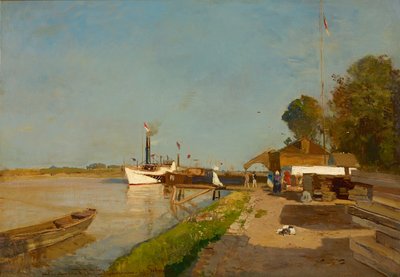 The Steamship Station on the Danube Opposite Kaisermühlen by Emil Jakob Schindler