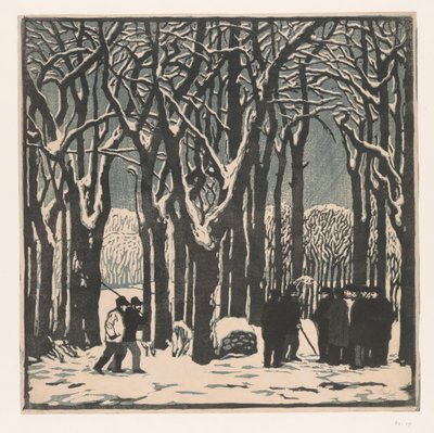 Men in a Winter Forest by Emil Orlik (signed by artist)