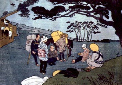 Travellers Break on a Mountain Road in Japan by Emil Orlik