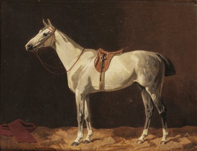 A Saddled Grey Horse Waiting in a Stable by Emil Volkers