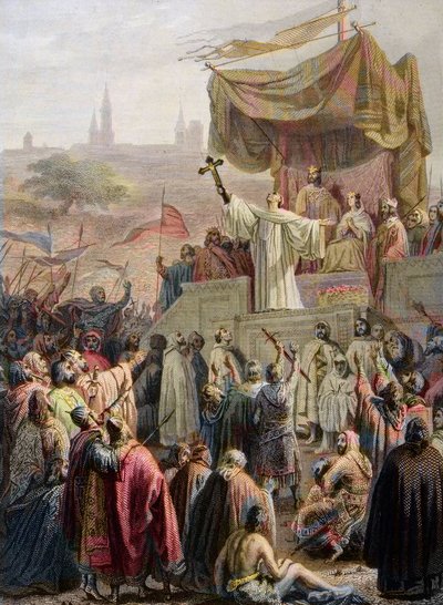 St. Bernard Of Clairvaux Preaching the Second Crusade in Vezelay, 31st March 1146 - engraving after Emile Signol - Saint-Bernard de Clairvaux preaching the Second Crusade in the presence of King Louis VII and Queen Alienor by Emile (after) Signol