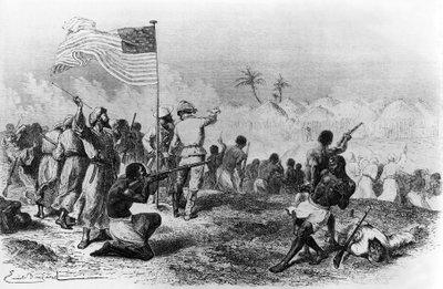 Attack of Zimbiso in Search of Livingstone 1871-1872 by Emile Antoine Bayard