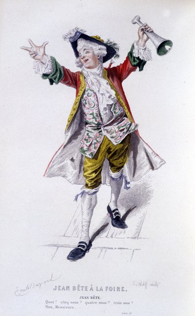 Complete work by Beaumarchais (1732-1799) by Edouard Fournier. drawing by Emile Bayard. Ed. Laplace, Sanchez et Cie, Paris 1876. This is Jean Beast in Jean Beast at the Fair by Emile Antoine Bayard
