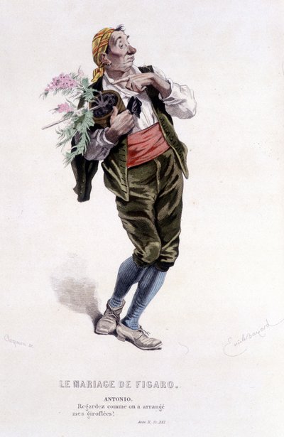 Complete Work by Beaumarchais by Edouard Fournier. Drawing by Emile Bayard. Ed. Laplace, Sanchez et Cie, Paris 1876. This is Antonio in 