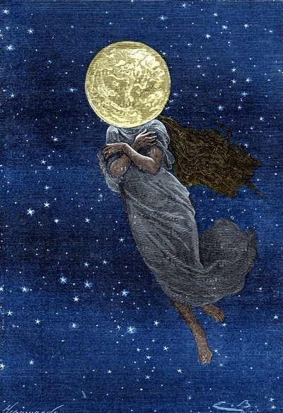 Description of the moon drawn with a young woman