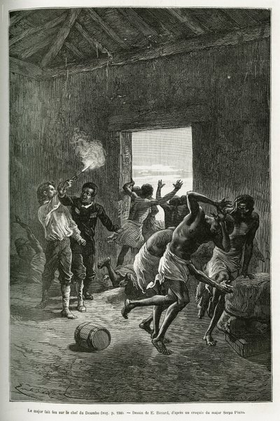 Major Serpa Pinto Fired at the Village Chief or Stopped Because He Demanded Even More Brandy in Exchange for His Hospitality. Engraving by Emile Bayard, to Illustrate the Story 