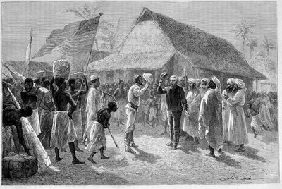 Meeting between Sir Henry Morton Stanley (1841-1904) and David Livingstone (1813-1873), in “Le Tour du Monde” by Emile Antoine Bayard