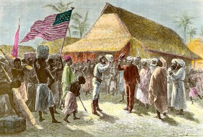 Meeting in Ujiji on the Shores of Lake Tanganyika Between Henry Morton and David Livingstone on 10 November by Emile Antoine Bayard