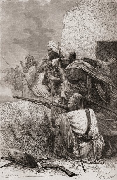 Northern Afghan rebels fighting the British in the mountains of Hazara, Pakistan, during British rule, 1878 by Emile Antoine Bayard