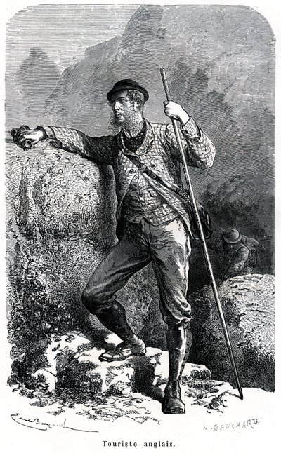Portrait of English tourist - tourism in the 19th century - illustration of the book “Moors and Characters of Peoples”, edition 1884 by Emile Antoine Bayard