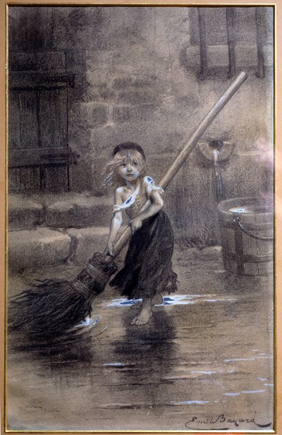 Representation of Cosette, sweeping barefoot. Illustration for The Miserables by Victor Hugo by Emile Bayard, 19th century. Paris, Maison Victor Hugo by Emile Antoine Bayard