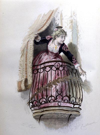 Rosine, character of the Barber of Seville by Beaumarchais created in 1773. Illustration by Emile Bayard. by Emile Antoine Bayard