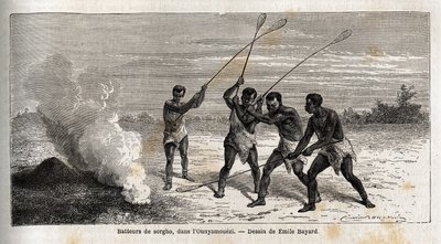 Sorghum drummers in the Ounyamouezi (Drawing by Emile Bayard) by Emile Antoine Bayard
