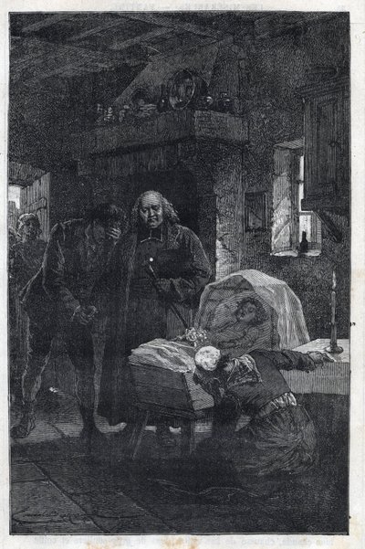 The Myriel Bishop with a Mourning Family - Illustration by Emile Bayard for The Miserables - First Part: Fantine by Victor Hugo 1862 by Emile Antoine Bayard