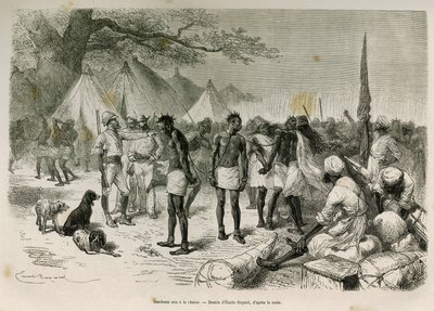 The insolent carriers of the expedition put to the chain (Drawing by Emile Bayard) by Emile Antoine Bayard