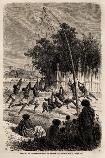 The swing of New Zealand warriors in the Isthmus of Auckland (Drawing by Emile Bayard) by Emile Antoine Bayard