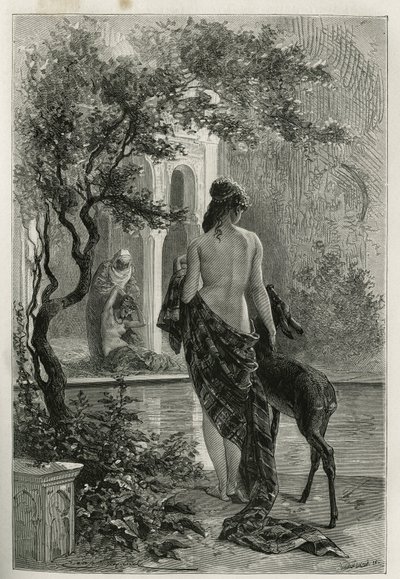 A Garden in Fes, Engraving by Emile Bayard, to Illustrate the Story of Morocco by Edmondo de Amicis, in 1875, Published in 