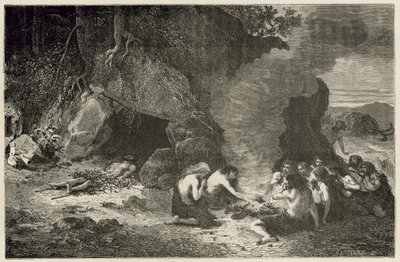 A funeral meal at the time of the great bear and the mammoth by Emile Antoine Bayard