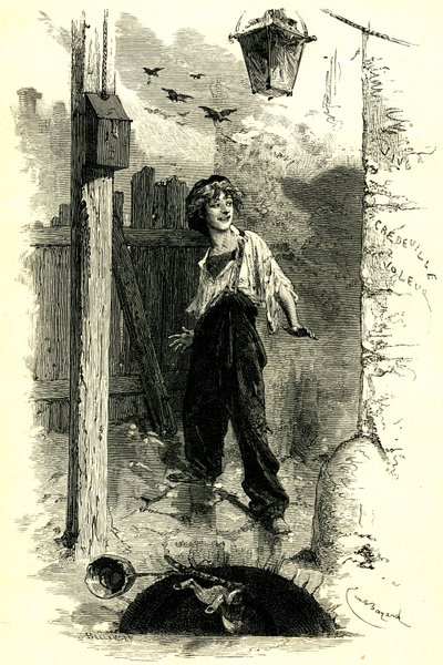 Victor Hugo: Les Miserables. Gavroche, kid from Paris. Illustration by Emile Bayard. by Emile Antoine Bayard