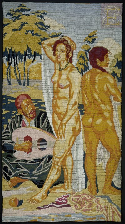 Embroidered Tableau; Two Bathers by Emile Bernard