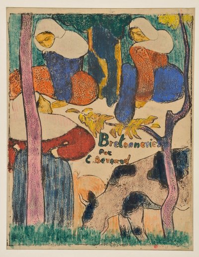 Three Women and a Cow in a Meadow by Emile Bernard