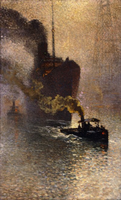 In Tow on the Thames in the Fog by Emile Claus