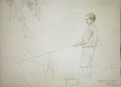 Young Boy Fishing by Emile Friant